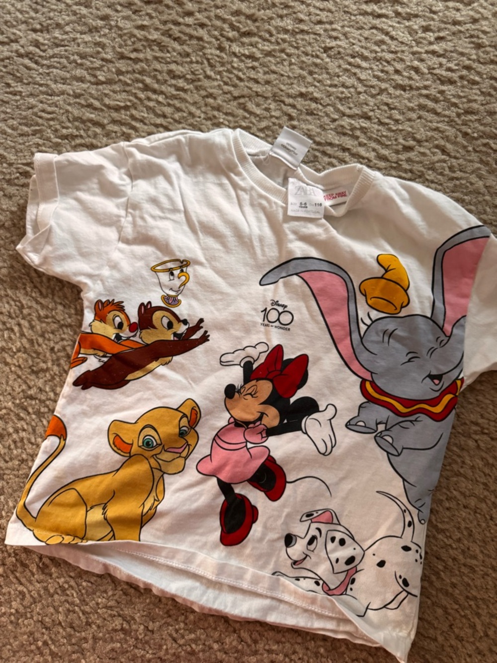 Zara Disney White Kids Tee with Minnie, Simba, Dumbo & Friends